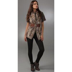 Alice + Olivia Size L Shawl Collar Faux Fur Longline Vest Silk Floral Lining